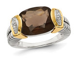 4.50 Carat (ctw) Smoky Quartz Ring in Sterling Silver with 14K Gold Accents